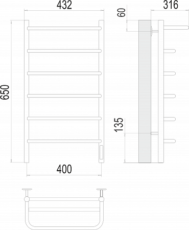 Полка П6 400х650 Электро (quick touch) Полотенцесушитель  TERMINUS Мурманск - фото 3