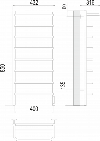Полка П8 400х850 Электро (quick touch) Полотенцесушитель  TERMINUS Мурманск - фото 3