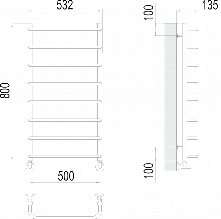 Стандарт П8 500х800  Полотенцесушитель  TERMINUS Мурманск - фото 3