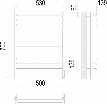 Соренто П9 500х700 электро (sensor quick touch) Полотенцесушитель  TERMINUS Мурманск - фото 3