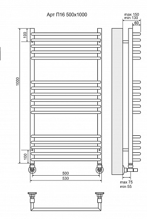 Арт П16 500х1000 Полотенцесушитель  TERMINUS Мурманск - фото 3